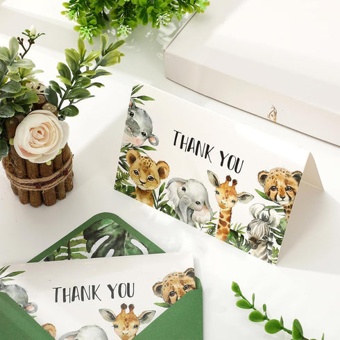 50 Pack Whaline Safari Jungle Thank You Cards with Envelopes Stickers Jungle Animal Greeting Cards Watercolor Forest