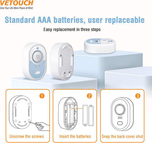 VETOUCH 100dB 3-Pack Water Leak Detector with Loud Alarm, Siren & LED Flash, Water Sensor Alarm for Home, Basement