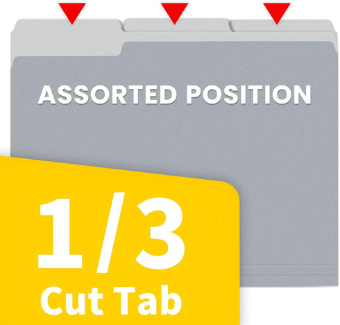 SUNEE Letter Size File Folders, 100 Pack Gray Manilla Folders 8.5 x 11 with 1/3-Cut Tabs for Office Home School