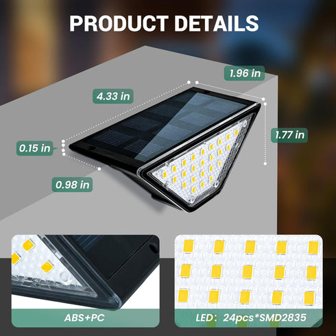 6 Pack 24 IP65, PATIOWIN Solar Step Lights for Outside, LEDs Solar Stair Lights Waterproof Solar Deck Lights Outdoor