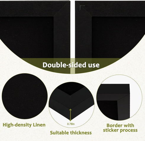 Double-Sided Black Cork Board with Linen, 16" x 12" Hanging Wood Framed Bulletin Board for School Office Decor