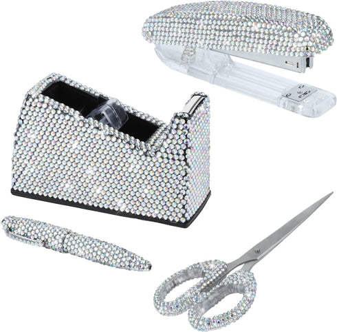 Office Stationery Set, Desk Accessory Kit, Stapler, Tape Dispenser, Ballpoint Pens, Scissors, 4 Piece
