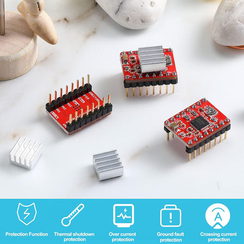 10 Pieces Stepper Motor Driver Module with Heat Sink for Stepstick A4988, 3D Printer, CNC Machine, Robotics