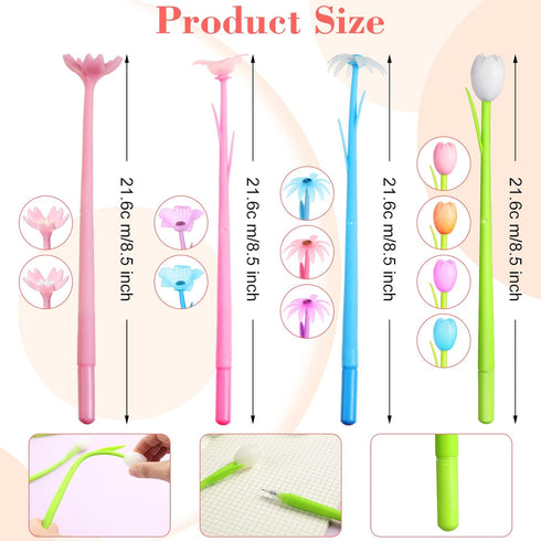 Fulmoon 60 Pcs Color Changing Flower Pens Ballpoint Pens Cherry Blossom Tulip Daisy and Daffodils Cute Pens 0.38 mm 0.5 mm Fun Pens Colorful Gel Ink Pens for School Home Office Kids Teachers Gifts by Fulmoon
