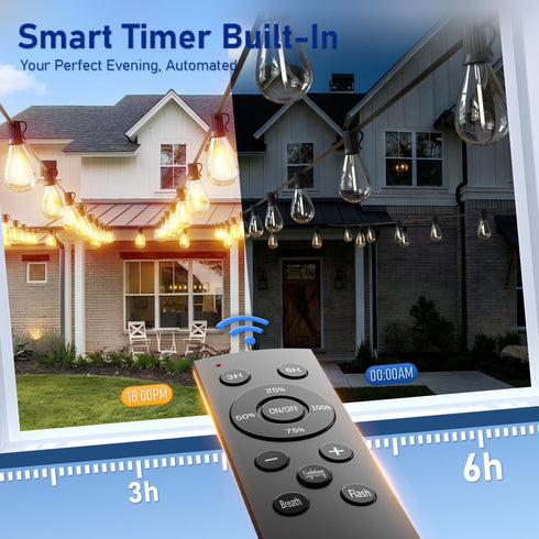 Sikitul 70FT 24+1 S11 Bulbs, Dimmable 2700K 3 LED Outdoor String Lights with Remote, One Continuous Strand Patio Lights