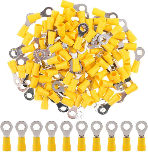 Hilitchi 100Pcs 12-10AWG Insulated Ring Electrical Wire Crimp Connectors (Yellow - M6)