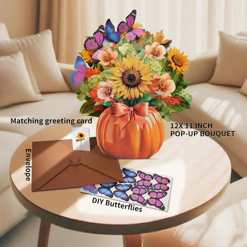 velovibe 3D 12 Inch 1:1 10 100% Pop Up Card, Flower Bouquet Card, Diy Butterflies, Safe and Biodegradable Material