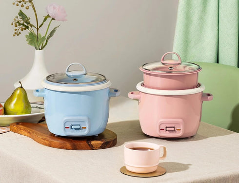 Generic 4-Cup 2-Cup Rice Cooker and Food Steamer, Cooked, Uncooked, Nonstick Ceramic, Pop-Up Steam Tray, Blue