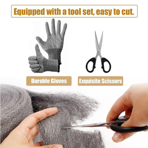 3 Pack Steel Wool Mice Control, 3.2"x10.5Ft Hole Filler for Home & Garage, DIY Bundle with Gloves & Scissors
