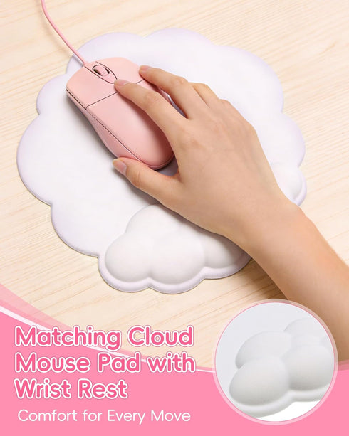 Set Cloud Wrist Rest for Keyboard and Mouse, Ergonomic Memory Foam Wrist Support & Adjustable Keyboard Stand with Two