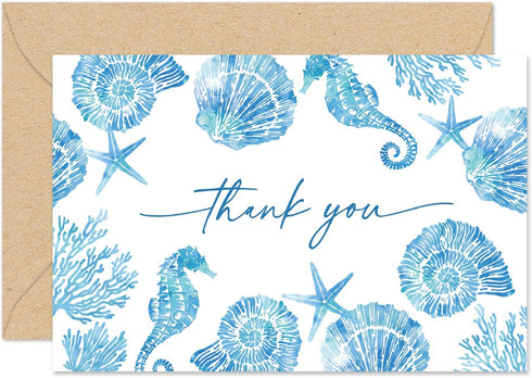 JarThenaAMCS 50 Packs Ocean Thank You Cards Greeting Cards Blue Under The