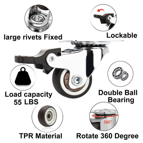 1.5" Caster TPR Wheels 4 Pack with 360 Rotation, Soft Rubber Castors for Furniture, Load Capacity 220 Lbs