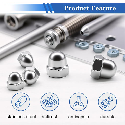 smseace 140Pcs 304 6-Sizes M3/M4/M5/M6/M8/M10 Stainless Steel Acorn Nuts Assortment Kit Bolt Covers Caps