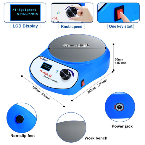 5000ml LED Digital Magnetic Stirrer, Stainless Steel Mixer with Stir Bar for Sauces, Yeast Starters, Lab (No Heating)