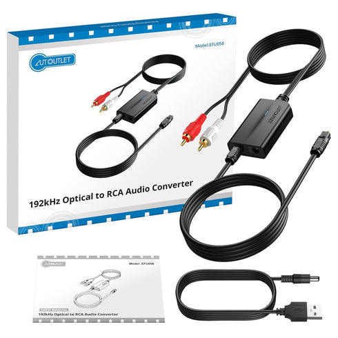 AUTOUTLET 192kHz DAC Digital to Analog Audio Converter, 7ft Optical to RCA Male Cable for HDTV and Consoles