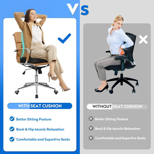 Seat Cushion for Office Chair, Car Seat, Airplane, Bleacher, Non-Slip Chair Pad, Memory Foam Butt Pillow for Desk,