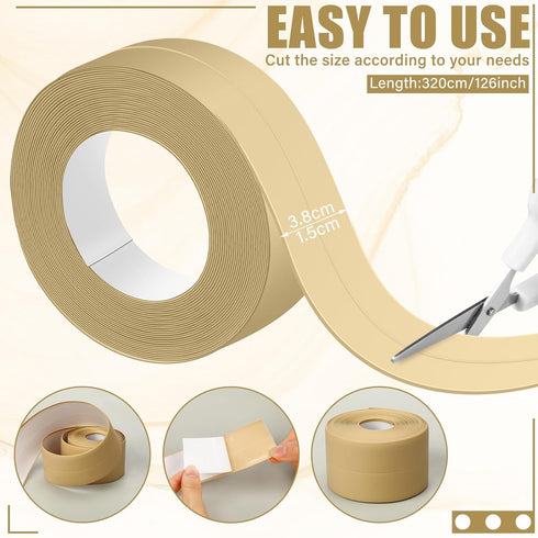 Almond Caulk Tape 10.5' x 1.5'' Waterproof Self Adhesive Caulk Strip Bathtub Sealant Tape Caulking Tape Sealing Strip Oil Proof Bathroom Caulk for Kitchen Floor Wall Edge Protector(PE)