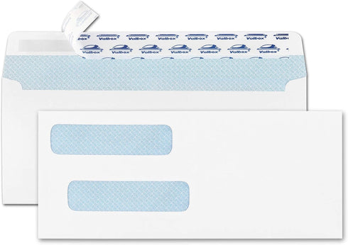ValBox 200 Count #8 Double Window Envelopes, 3 5/8" x 8 11/16", Flip and Seal Security Check Envelopes