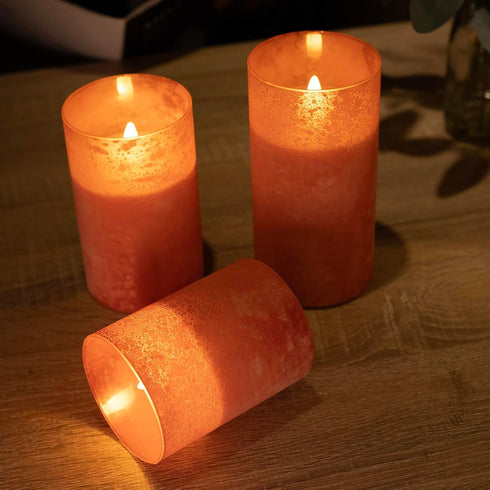 Flameless Candles with Remote, Orange Candles Battery Operated with Timer, LED Candle for Mantel Bedroom Coffee Table