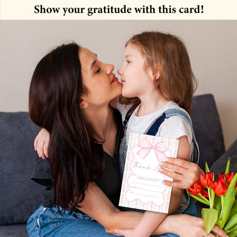 Zyoge 20 20 -04 Pink Bow Thank You Cards Fill in the Blank with Envelopes for Kids, Pink Flower Thank You Notes