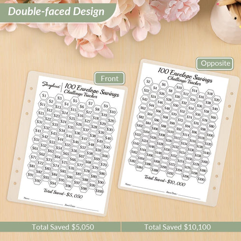 SKYDUE 100 Envelopes Money Saving Challenge Binder, Savings Challenges Book with Cash Envelopes, Save $5,050