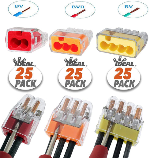 IDEAL Electrical 30-1031 in-Sure 2-Port x25, 3-Port x25, 4-Port x25, Push-in Wire Connector (75 Pack)