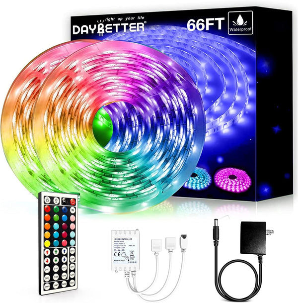 DAYBETTER Waterproof LED Light Strips 66ft, Outdoor LED Strip Lights Color Changing