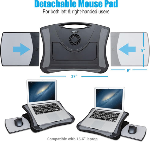 Laptop Lap Pad with Attached Mouse Pad & USB Cooling Fan - Non-Slip Heat Shield Stand
