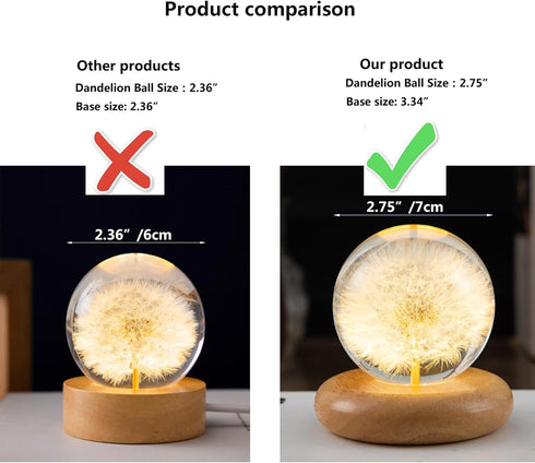 Pletmin 2.76 inch Dandelion Ball Night Light, Ball Night Lamp with Wooden Base, Fall Decorations for Home Gift for Dad