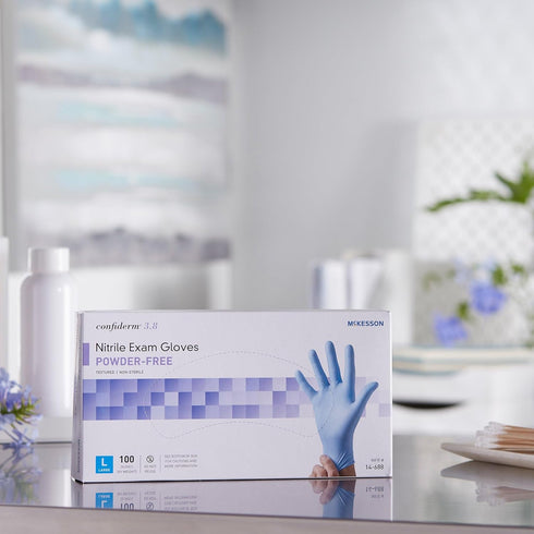 McKesson Confiderm 3.8C Nitrile Exam Gloves - Non-Sterile, Powder-Free, Blue, Large, 100 Count