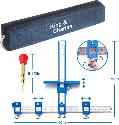 King&Charles Cabinet Hardware Jig, Cabinet Handle Jig with Automatic Center Punch, Cabinet Jig for Handles and Pulls on Drawers/Cabinets, Cabinet Hardware Template Tool Perfect Set.
