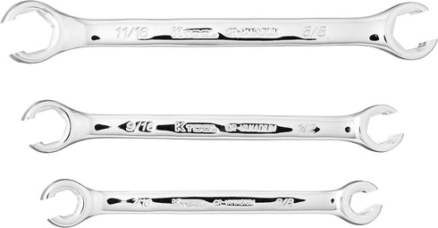K Tool International 44003 SAE Flare Nut Wrench Set, 3 Piece for Garages, Repair Shops, DIY, Chrome Vanadium Steel