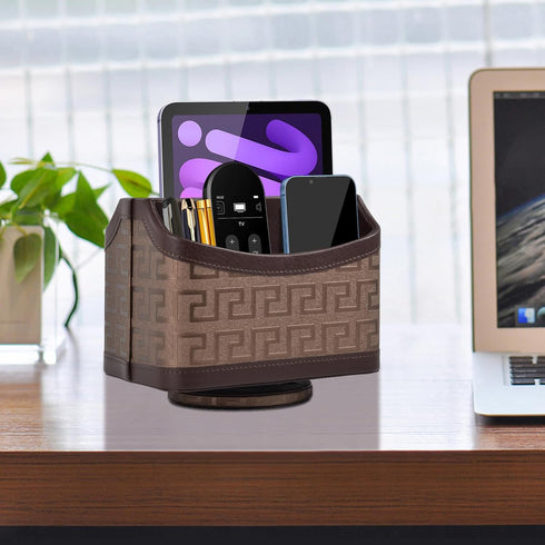 Leather Remote Control Holder, 360° Rotatable Bedside Nightstand Phone Caddy for Desk Organizer & Office Supplies