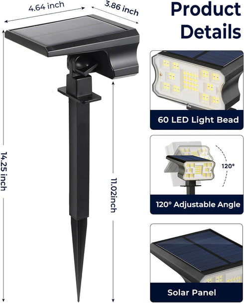 IP67, 60 3 2 1(Warm 4 Pack) HGGH Solar Lights Outdoor Waterproof LED Lighting Modes Solar Spot Lights Outdoor for Yard