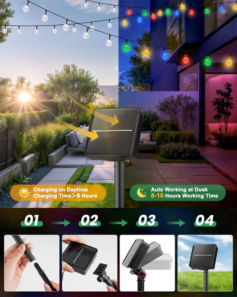 2-Pack 120 72Ft 8 Brightown Solar String Lights Outdoor Waterproof, LED Total, Solar Powered Globe Patio Lights