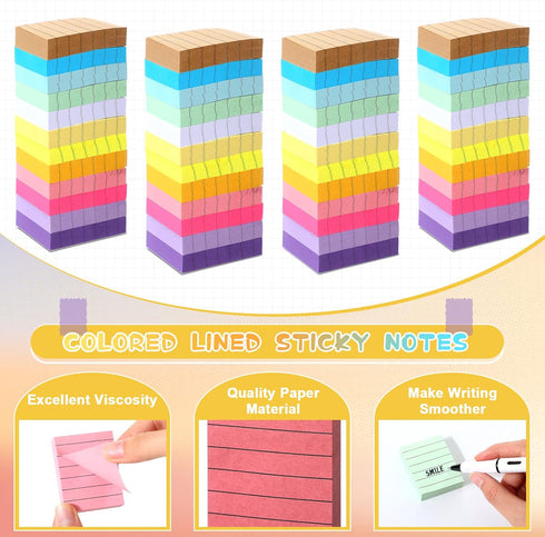 PerKoop 48 Pads, 4800 Sheets Mini Lined Sticky Notes, 1.5 x 2 Inch Bright Assorted Color Self Adhesive Memo Pads