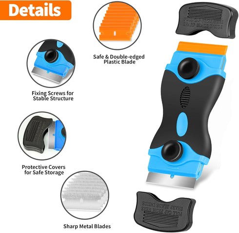 40pcs Plastic Razor Blade Scraper Double Ended - Scraper Tool With Metal & Plastic Razor Blades, Vinyl, Paint, Sticker