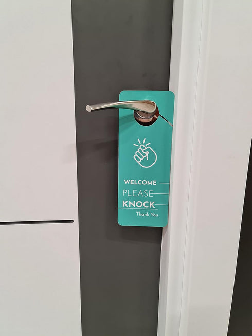 Business Design Do Not Disturb Sign and Welcome Please Knock Door Hanger Sign, 2 Pack for Offices and Meetings
