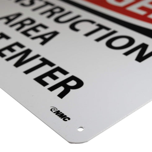 NMC D490RB OSHA Sign, "DANGER - CONSTRUCTION AREA DO NOT ENTER", Rigid Plastic, Red/Black on White