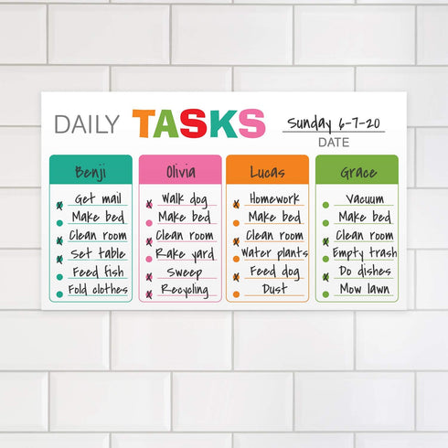Bright Cheerful Daily Chore Chart, 10" x 6" Sticky Note Fill in Task List for Homeschool Task Assignment
