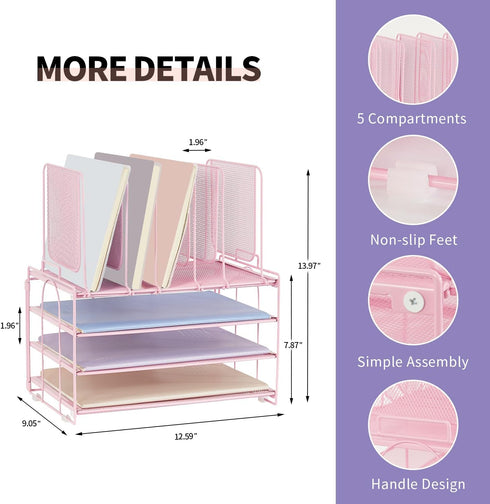 Desk Organizers and Accessories, 3-Tier Paper Organizer with 5 Vertical File Holders for Desk, Workspace Organization,