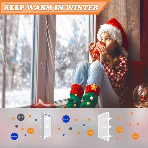 VOLLENC 100x180cm Window Sealer BlackPlastic for Window for Winter with Full Frame Magic Strip Keep Cold Out Door Cover