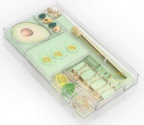 Cute Desk Accessories Package for Women, Includes Ballpoint Pens, Paper Clips, Note Paper, Binders, and Thumbtacks