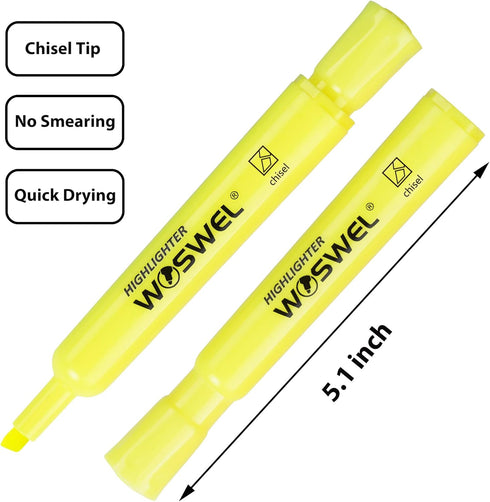 Highlighters Bulk, 24 Pack Tank Style Highlighters Set, Fluorescent Yellow Chisel Tip Markers for School Supplies