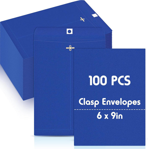 Geyee 100 Pcs Clasp Envelopes, Manilla Gummed Mailing Envelopes for Home Office, Dark Blue, 6 x 9 Inch