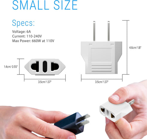 Unidapt US Plug Adapter, European to USA Travel Plug Adapter, Europe to America, Mexico, Japan, Canada Power Outlet Adapters Wall Plugs, Type A 4-Pack White