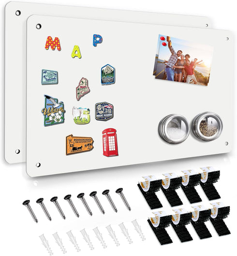White 2Pack Magnetic Board, 17.5" x 11.4" Bulletin Board for Displaying Notes, Photos, with Dual Lock Tape and Screws