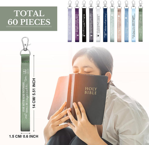 Roowest 60 Pcs Bible Keychain with Scriptures and Inspirational Gifts for Religious Church