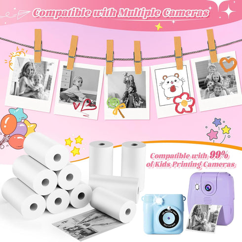 TecoHikee 5 55x25mm 180 99% Rolls Kids Camera Paper Roll Refill - HD kids camera instant print paper, Print Sheets