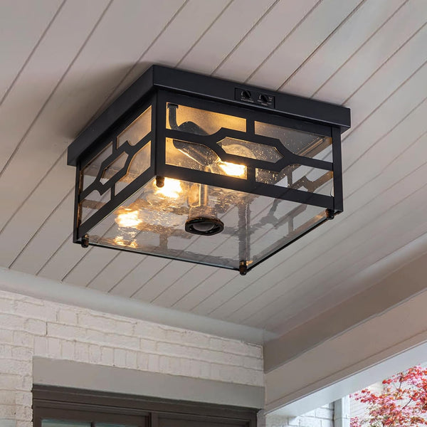 SAYTOP Outdoor Ceiling Light with Motion Sensor Flush Mount Squares Porch Light, 2-Light